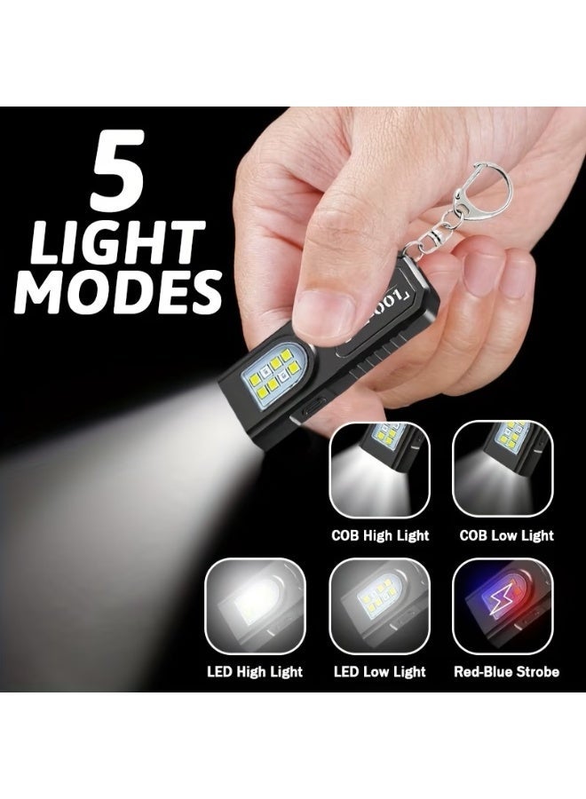 NIBEMINENT 1pc Portable USB Charging Handsfree Flashlight | Mini Keychain Lamp with Bottom Magnetic, Pen Clip Design Headlight, 5 Light Modes, Multi Functional Emergency Lantern, Hanging Tent Light, for Travel, Camping, Fishing - Image 1